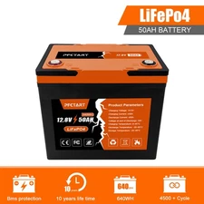 12V 50Ah LiFePO4 Lithium Iron Phosphate Rechargeable Battery RV Solar Off-grid