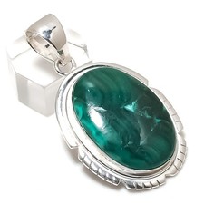 Malachite Gemstone Handmade 925 Sterling Silver Jewelry Pendant 2.05" K804