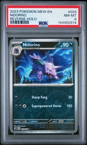 2023 POKEMON MEW EN-151 REVERSE-HOLO #033 NIDORINO PSA 8