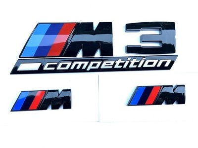 NEW (3X)  BMW M3 Competition+2 M Fender Emblems Gloss Black Style Trunk