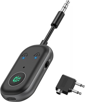 Bluetooth 5.3 Adapter Transmitter für TV Flugzeug auf 2 Kopfhörer Low Lantency, 
