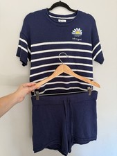 Life Is Good Womens Medium 2 Piece Knit Navy Nautical Stripes Top Shorts Set