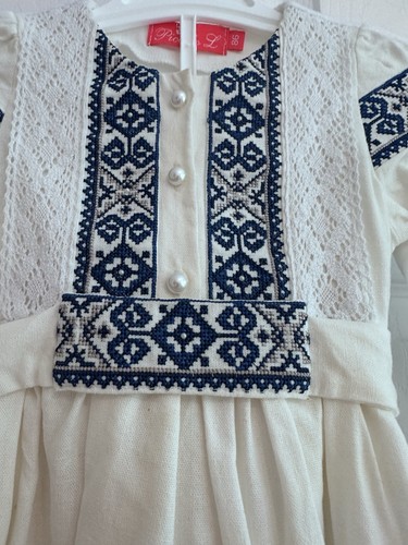Vestito di lino ricamato a mano bambina Piccolo L 86 cm 24 mesi bambina - Foto 13 di 24