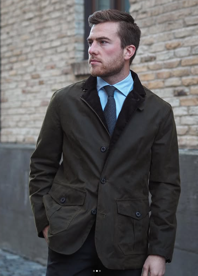 BARBOUR LUTZ Waxed Jacket Olive Rugged Sophistication MSRP$520