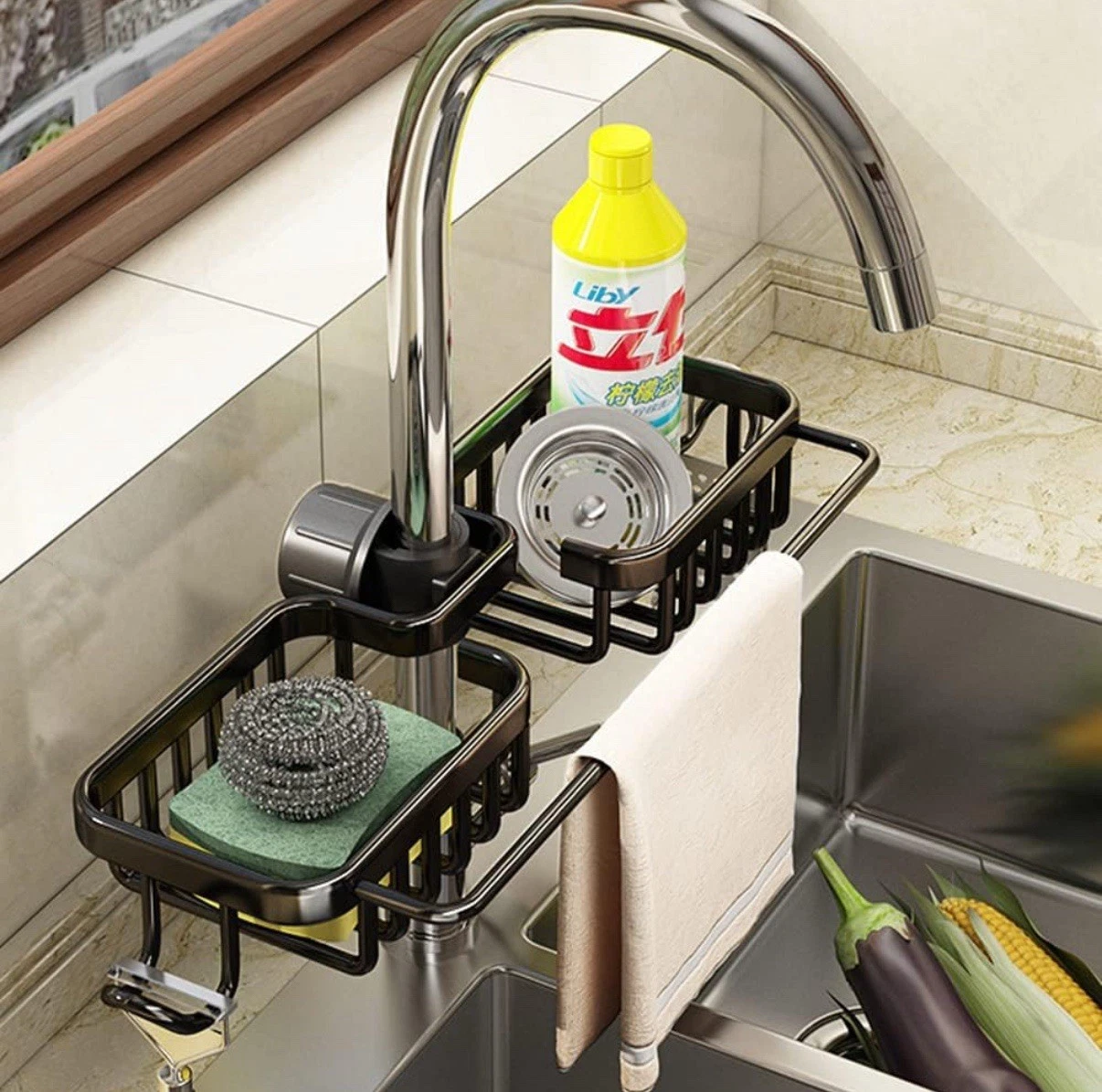Kitchen Sink Faucet Caddy Organizer Sponge Rack Black
Opens in a new window or tab