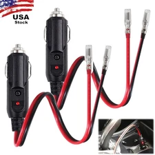 1/2x 12V Fused Cigarette Lighter Male Plug with Leads & LED Light 15A Fused USA