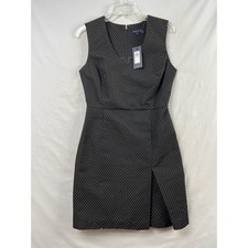 Tommy Hilfiger Sheath Dress Womens 4 Black Gold Metallic Dot Jacquard V-Neck NWT