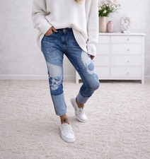 S Jeans Hose mit GLITZER Skull Totenkopf zum umschlagen Umschlag