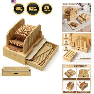 Bamboo Bread Slicer for Homemade Bread Adjustable Width Slicing Guides, Compa...