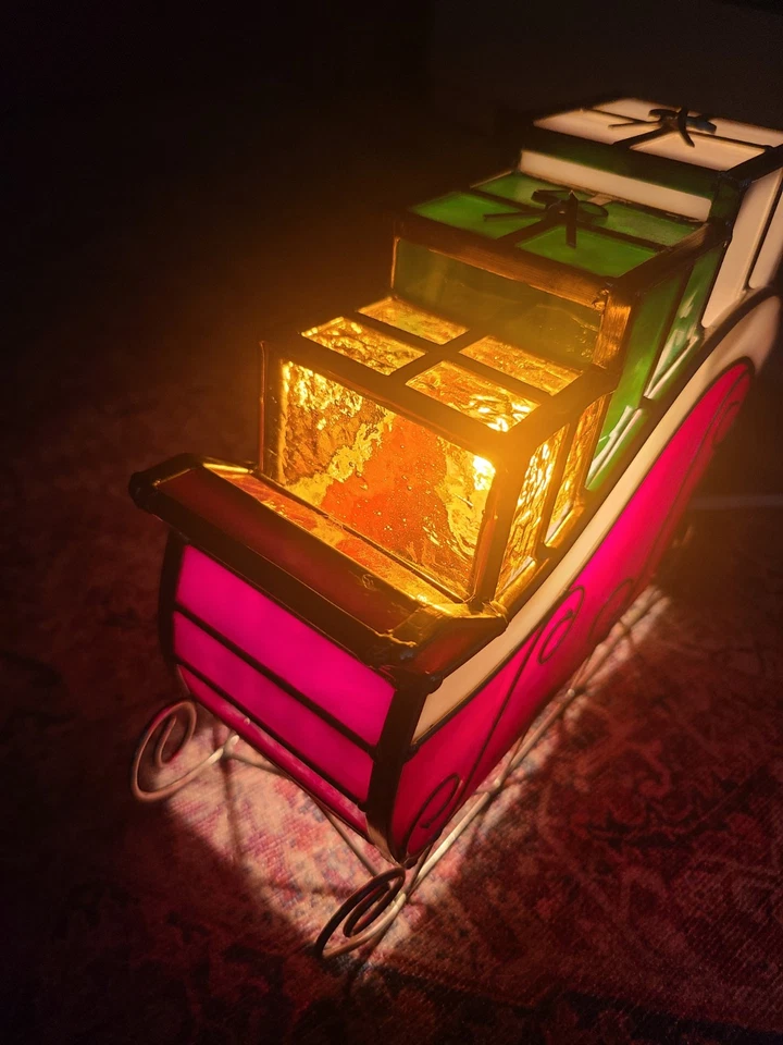 Vitral Trineo Navidad Regalos Acento Lámpara Luz Luz Nocturna De Colección Foto 2 de 4