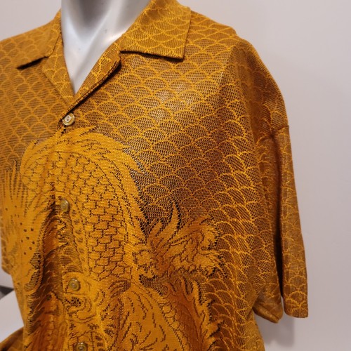 VTG 90s TRUST Club Couture Collect Shirt Shear Mesh Chinese Dragon Lion GOLD - Picture 20 of 21