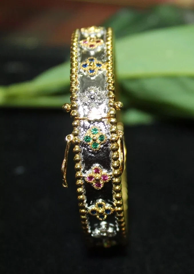0.60ct Rose Cut Diamond 925 Silver Ruby Sapphire Emerald Wedding Bracelet - Image 4 of 4