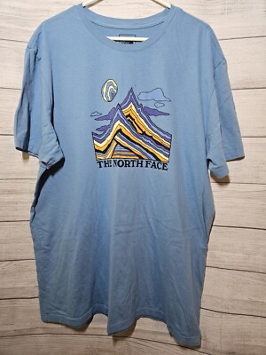 The North Face Mountain Peaks Sunset Graphic Blue T-shirt - Size XXL - TAGLESS
