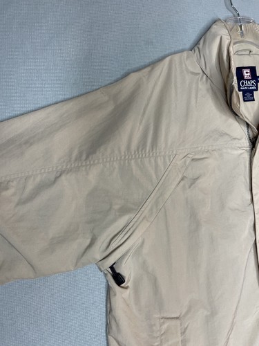 Chaps Ralph Lauren Mens Size M Ivory Windbreaker Jacket Full Zip Hidden Hood - Picture 5 of 18