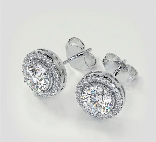 4.00 Ct Halo Round Cut FL/D Lab Created Stud Earrings 14k White Gold 8mm - Picture 5 of 8