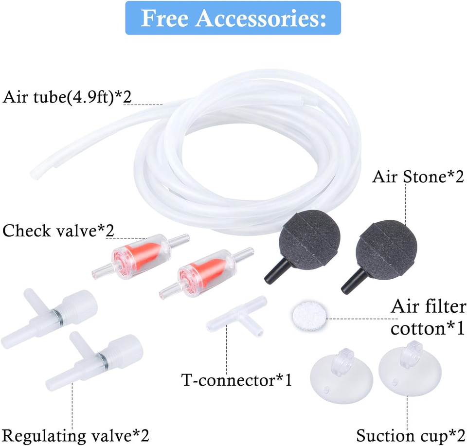 HITOP Dual Outlet Aquarium Electric Air Pump, Whisper Adjustable Fish