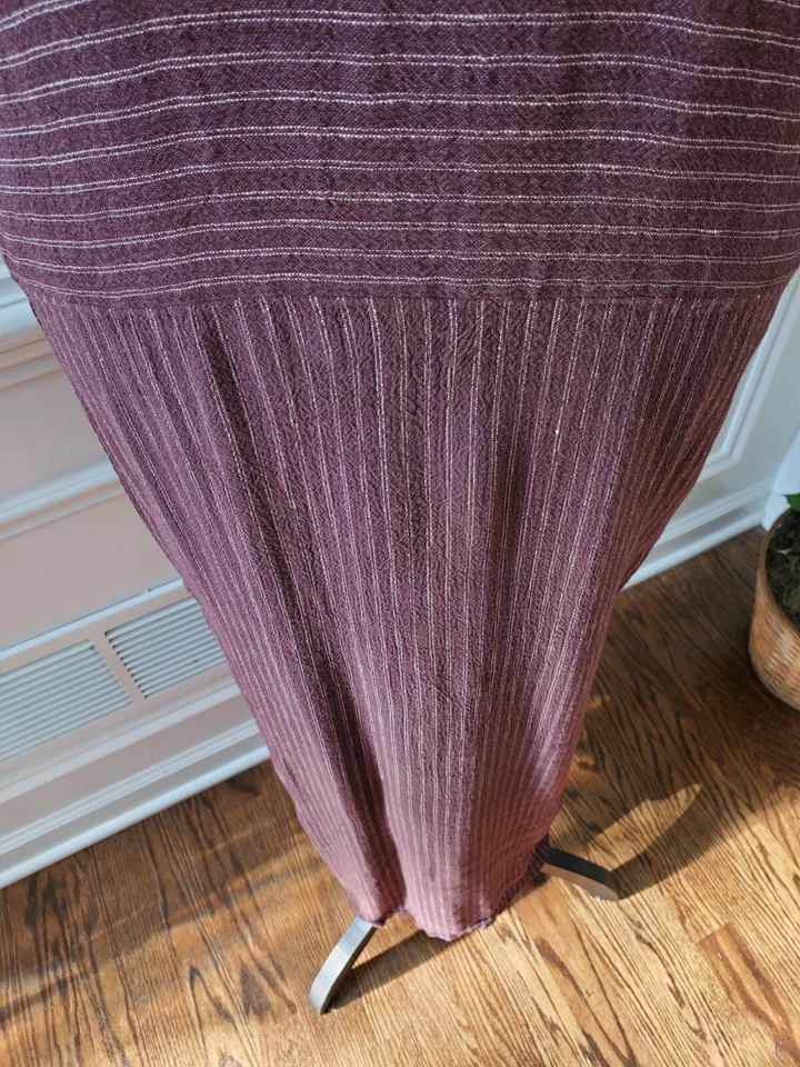 Maxi Vestido Largo Manga Corta Cuello Redondo Lino Granate Eileen Fisher Mujer Talla S Foto 4 de 4