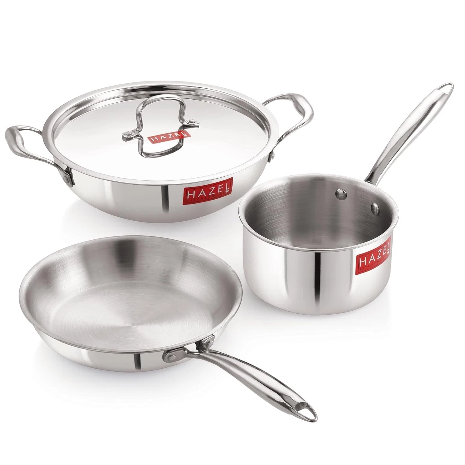 Triply Stainless Steel Induction Frying Pan Karahi Sauce Pan with Lid -