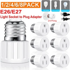 E26/E27 Light Socket to Plug Adapter 2/3 Prong Light Bulb Socket Adapter Outlet