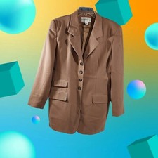 EVAN-PICONE 1980's 4 Button Carmel Long Length Blazer Shoulder Pads Made In USA