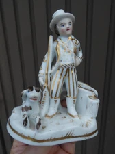 Antique French vieux paris porcelain hunter dog inkwell rare