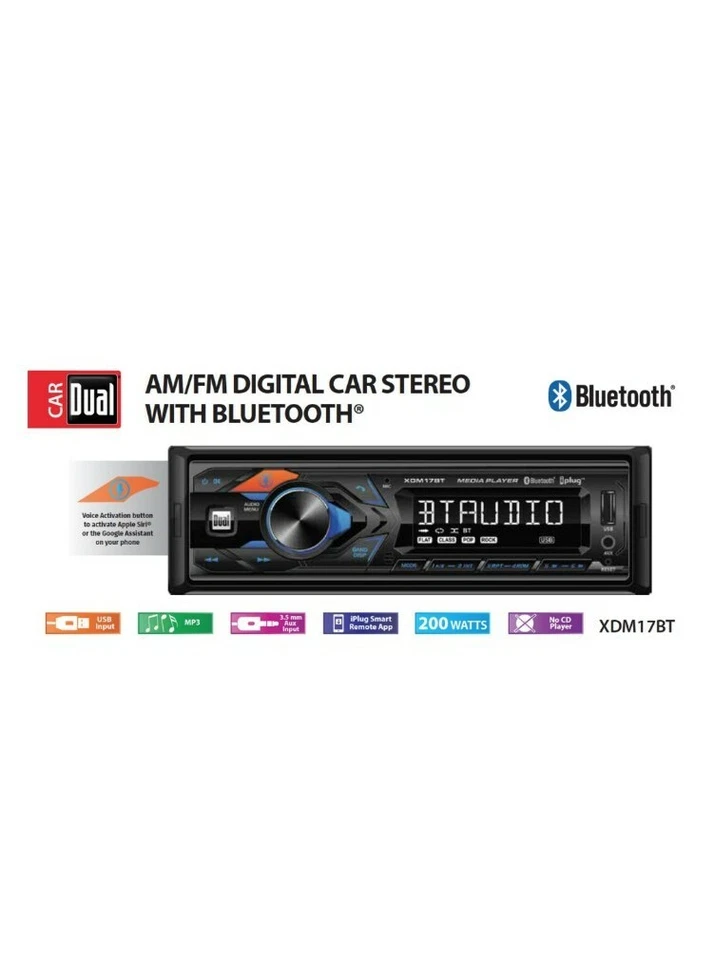 DUAL XDM17SPK4 Car Stereo Bluetooth USB MP3 Siri/Google Assist & 4 speaker 6.5" - Image 2 of 4