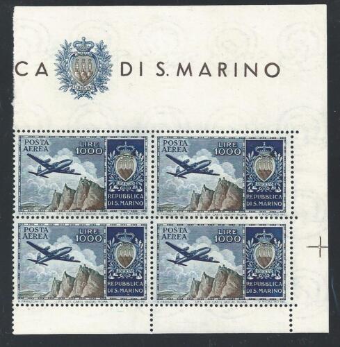 1954 SAINT-MARIN, Avion et Armoiries PA nÂ° 112 Lire 1 000 bleu et olive MNH** - Photo 1/2
