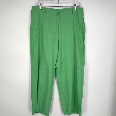 Chelsea Studio Womens 12 Fits 8 10 Pants Green Linen Cotton Wide Leg Relaxed Fit