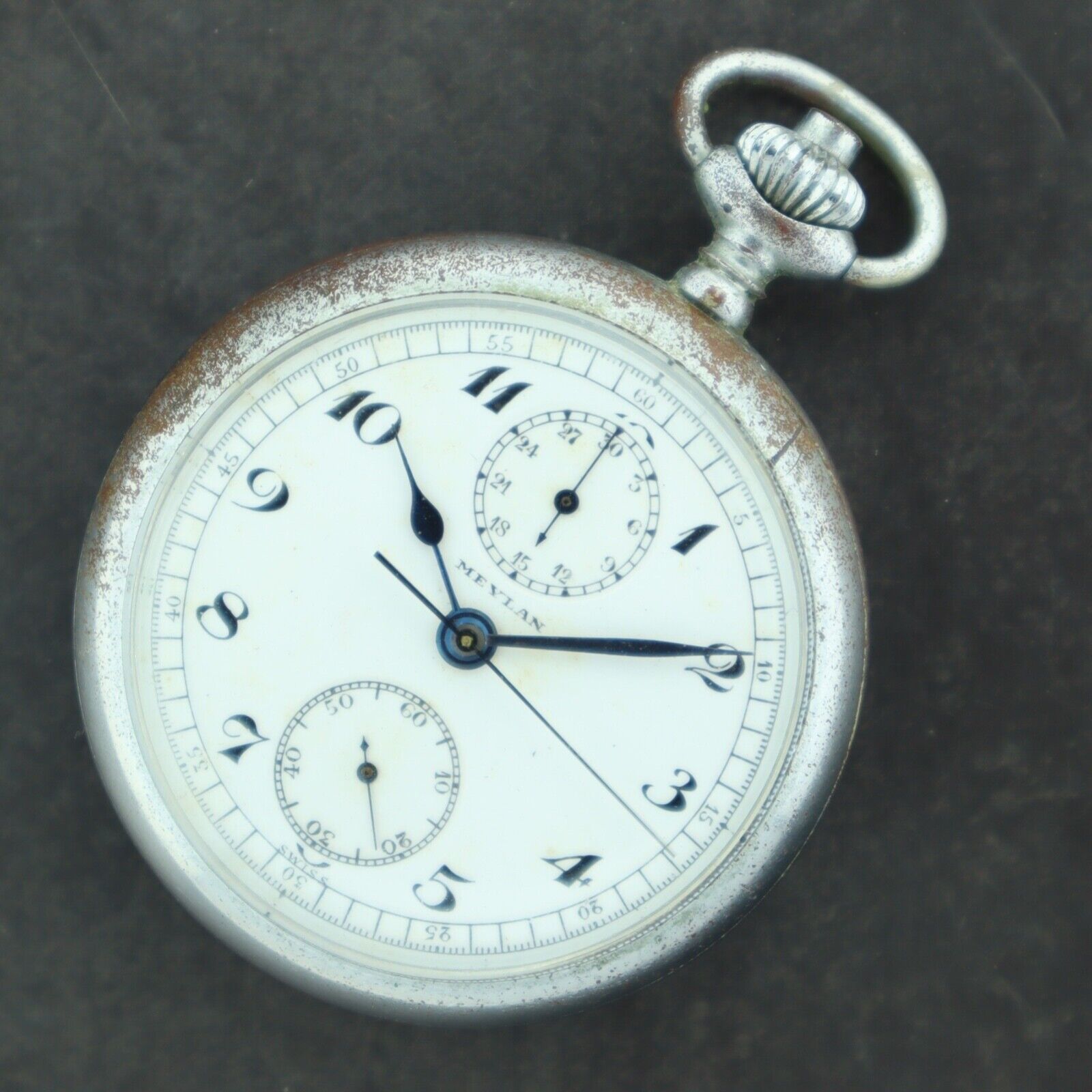 Antique A.R. & J.E. Meylan 15 Jewel Manual Wind Chronograph Pocket Watch