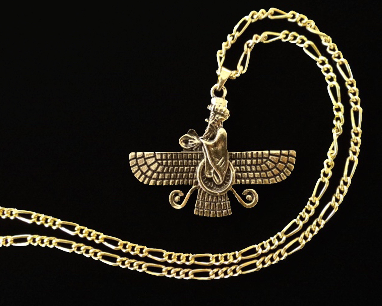 Large Double Sided Gold Pt Persian Farvahar Necklace Chain Persia Zoroastrian eBay