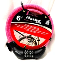 Master Lock Bike Combination 6ft Cable Lock Carrier Bracket Pink Breast Cancer