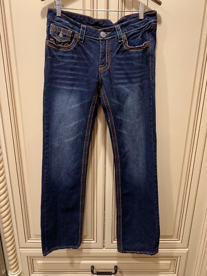 TRUE RELIGION WOMENS JEANS SIZE 30 WAIST 34 INSEAM DARK BLUE WASH