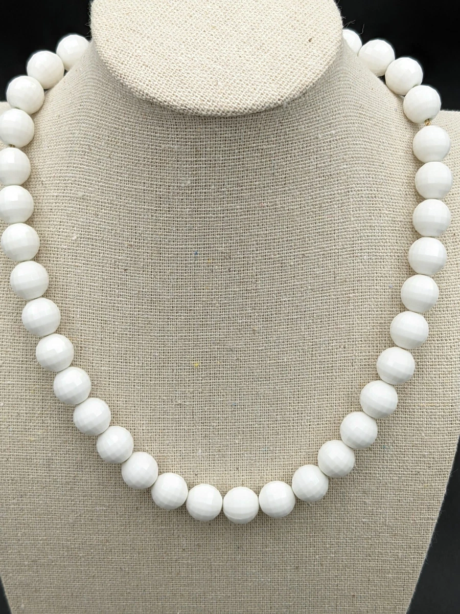 Vintage MONET White Faceted Bead Necklace Signed 18