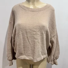 New Le Lis Fuzzy Crop Sweater Sz M Loose Taupe Scrunch Back NWT