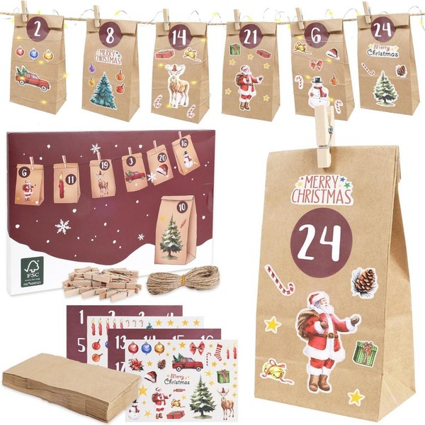 Adventskalender Zum BefüLlen Kinder 24 Diy TüTen Weihnachten Jute Holzklammern-image