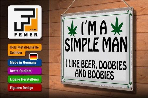 Letrero de chapa dicho 40x30 cm I ́m simple man like beer doobies decoración letrero de estaño - Imagen 3 de 5
