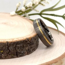 Yellow Gold Grooved Band For Christmas Gifts 6mm Gray Tungsten Engraving Ring
