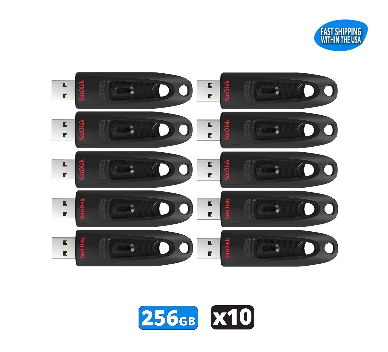 Sandisk Ultra 256GB USB 3.0 Flash Drive Thumb Drive Pen Drive (10 Pack)