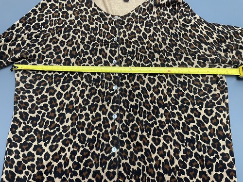 Lands End Cardigan Sweater Plus Sz 14W 0X Animal Leopard Print Supima Cotton - Picture 3 of 12