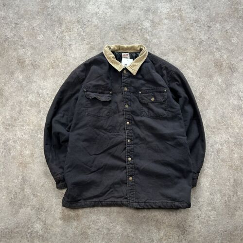 Dickies Jacket Mens XL Black Denim Workwear Chore Coat Heavyweight Snap USA - Afbeelding 1 van 11