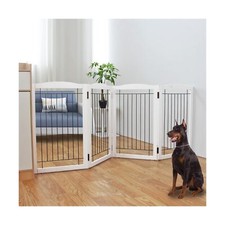 Freestanding Foldable Dog Gate for House Extra Wide Wooden White Puppy Gate S...