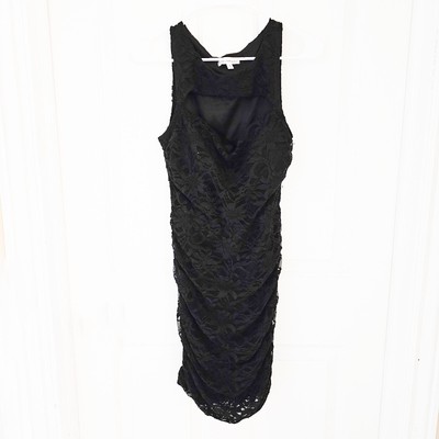 NWOT Love Nickie Lew Size M Little Black Dress Lace Y2K Style Ruched Midi Tank