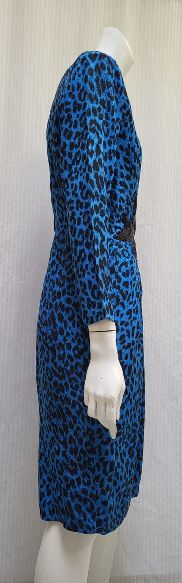 blue and cheetah print dress Alaia Blue Patterned Dress with Matching Crop Cardigan S  1132Consignment
