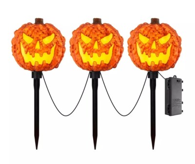 Jack O'Lantern Pumpkin LED Pathway Marker Set 3-Piece