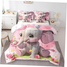 Cute Elephant Bird Bedding Size 7pcs For Kids Boys Girls Wild King Grey Pink