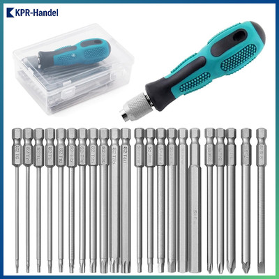 Bit Set 22-teilig lang mit 1/4 Zoll Handhalter, Torx, PH, PZ, Schlitz