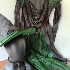 Wizard of Oz Wicked Witch Dress Hat Choker Spirit Halloween Gothic Costume