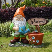 Outdoor Garden Gnome Statue Planter with Welcome Sign, 27.55"H
