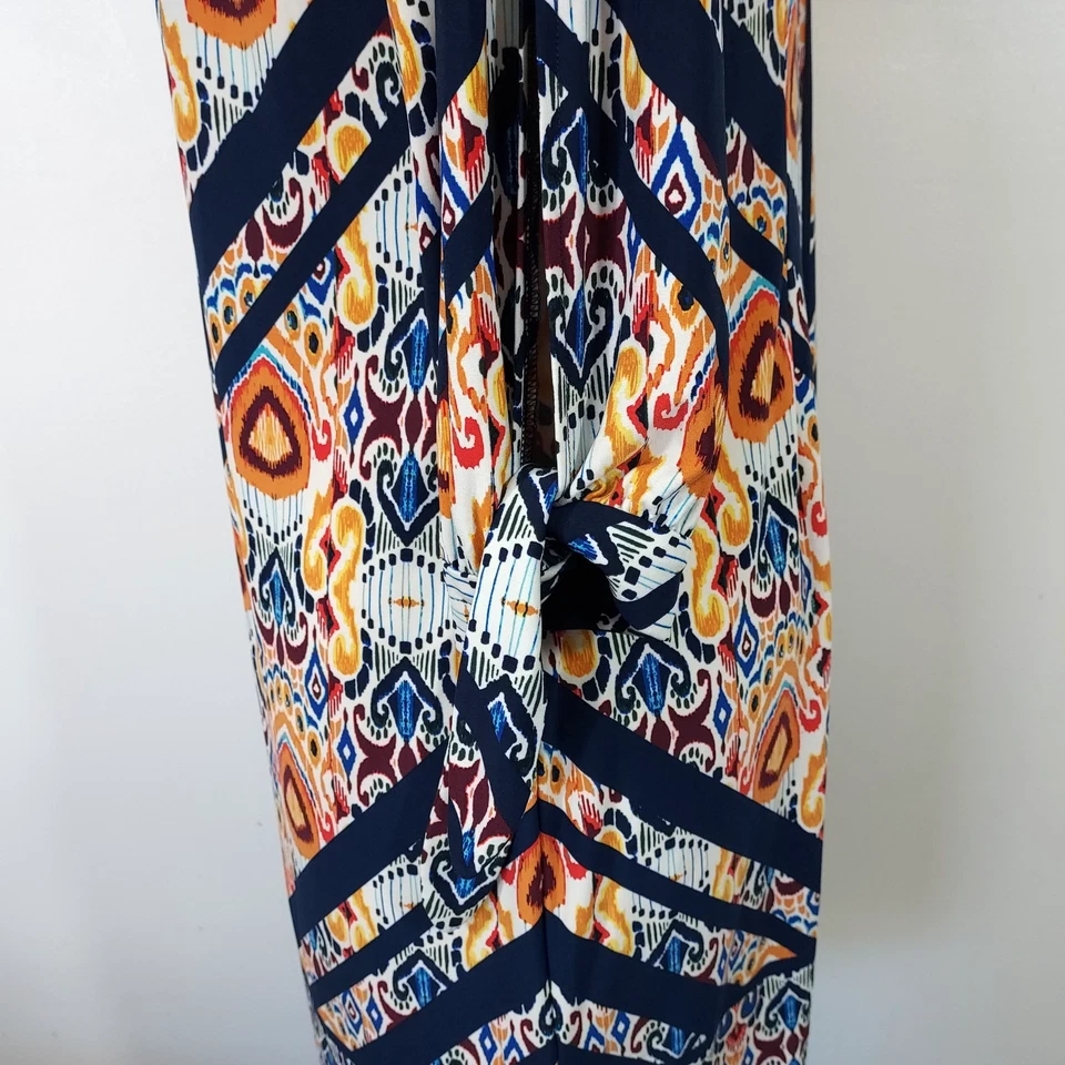Vestido Chico’s Talla 2 Mujer Grande Estampado Ikat 3/4 Abertura Manga Corbata Tribal Artístico Foto 4 de 4