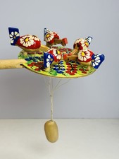 Vtg Wooden Russian Folk Art Pecking Chickens Moveable Toy Hand Carved